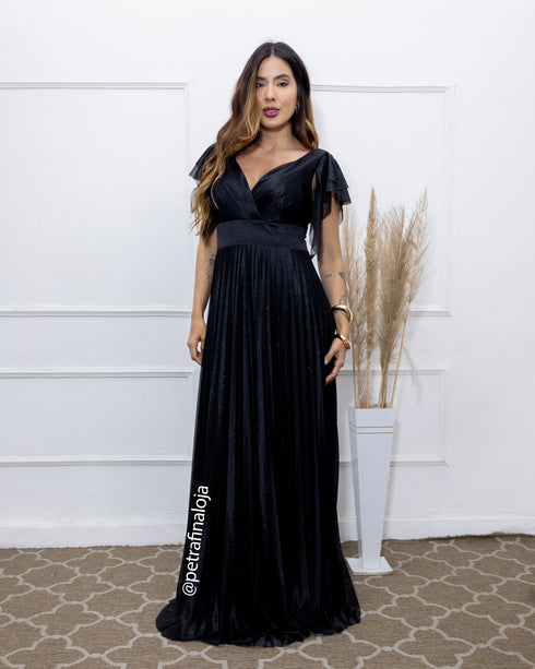 VESTIDO DE MANGUINHA SAIA PLISSADA